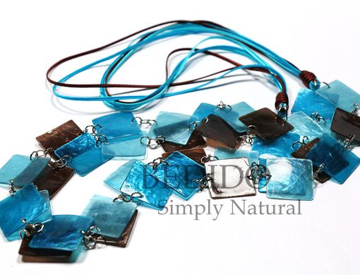 Capiz Shell Long Necklace Blue Brown Tones