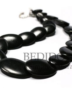 black flat oval wood beads necklace