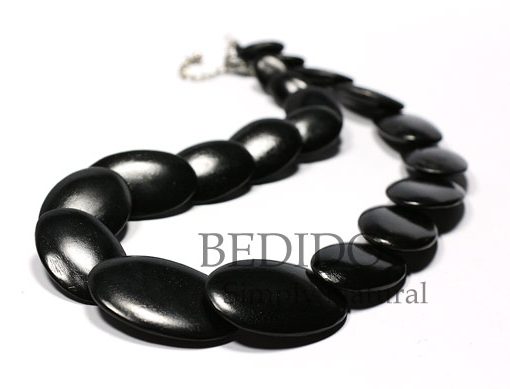 black flat oval wood beads necklace