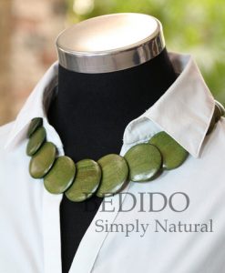 Womens Green Round Wood Necklace