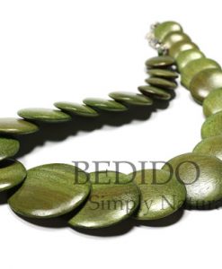 Green Flat Round Wood Beads Necklace