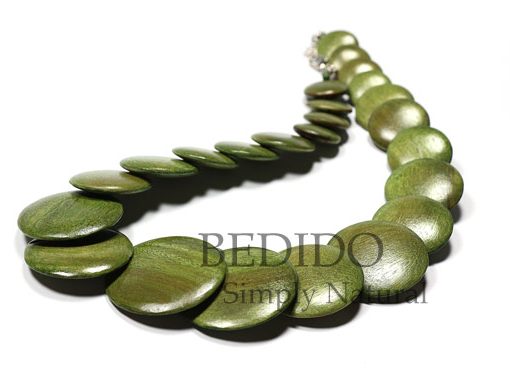 Green Flat Round Wood Beads Necklace