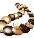 alternate brown natural flat wood beads necklace