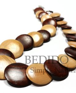 alternate brown natural flat wood beads necklace